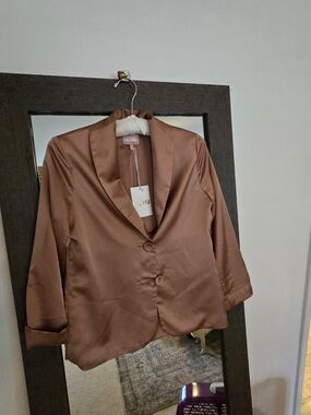 Show Me Your MuMu Satin Cropped Blazer in Copper